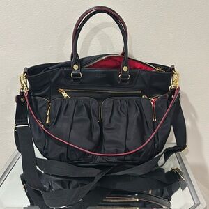 Black Nylon MZ Wallace Bag with Leather detail! Red lining!